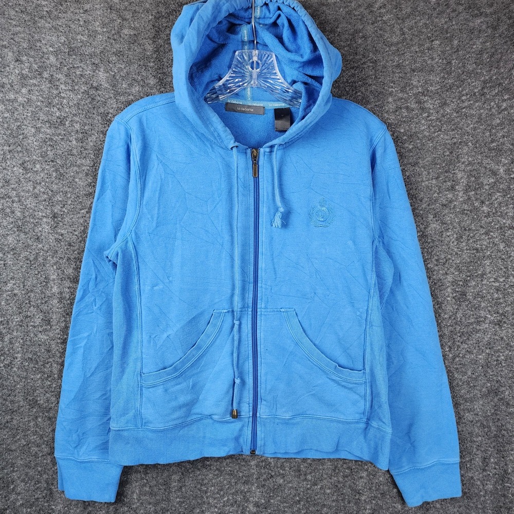 Liz Claiborne Hoodie Women Medium Blue Full Zip Embroidered Crest Logo Casual